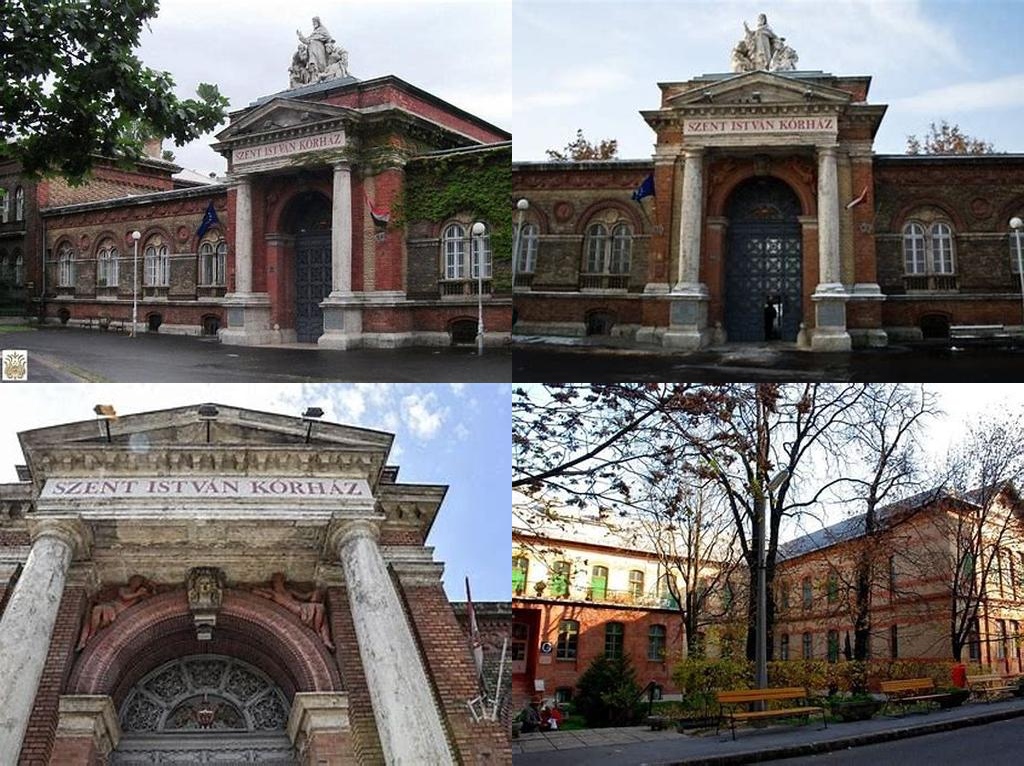 Szent István Kórház (Hospital de San Esteban ecléctico, revestido de ladrillo y de estilo pabellonario)